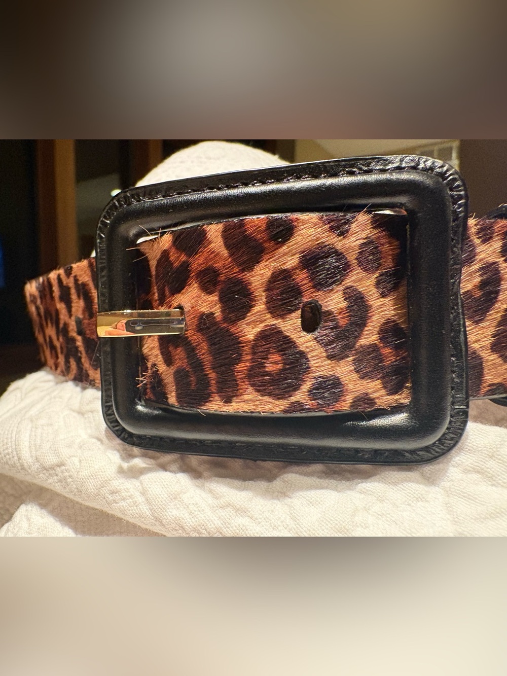 NWT Talbots Calf Hair Leather Leopard Print Belt Large 36”-40”